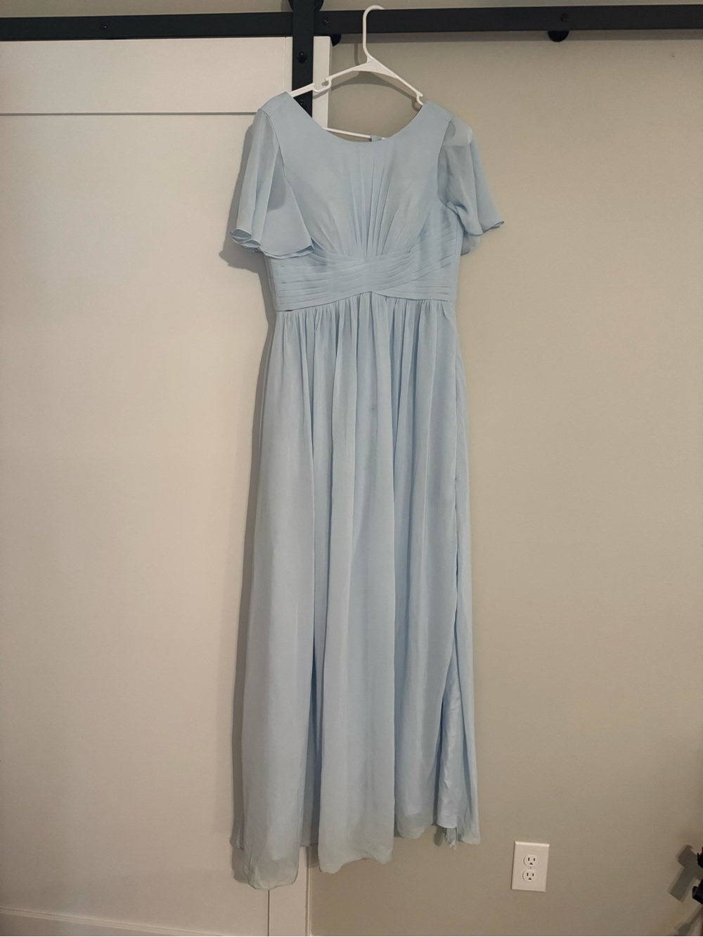 Light Blue Chiffon Maxi Dress with Flutter Sleeves